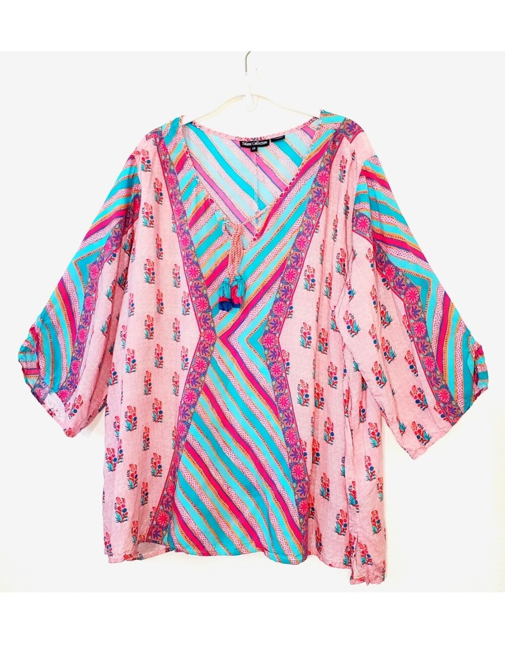 Tolani Edith Rose Pink Floral Modal Soft Comfy Boho Blouse Top 2X Lagenlook